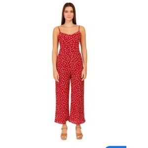 Patrons of Peace Halter Jumpsuit Womens Med Red Floral Smocked Wide Leg Bohemian